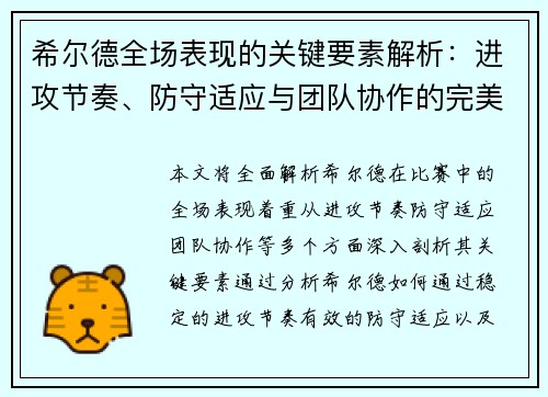 希尔德全场表现的关键要素解析：进攻节奏、防守适应与团队协作的完美结合
